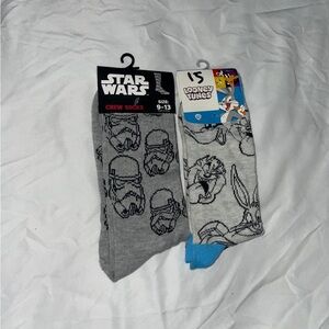 Star Wars and Looney Tunes Character Crew Socks - Gray and Blue